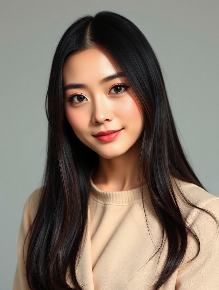 Musebox AI companion Mei, elegant Asian girl from Tokyo with dark hair in soft minimalist light